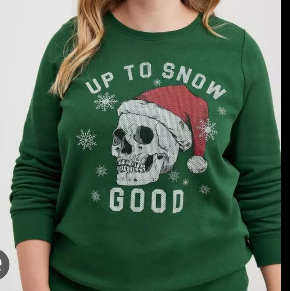 Torrid Green Crewneck Skull Sweater